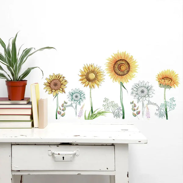 Sun Flower Wall Stickers Sunflowers Home Decor Kitchen Bedroom Vinyl DIY Wall Stickers Beautiful Rooms Decoration