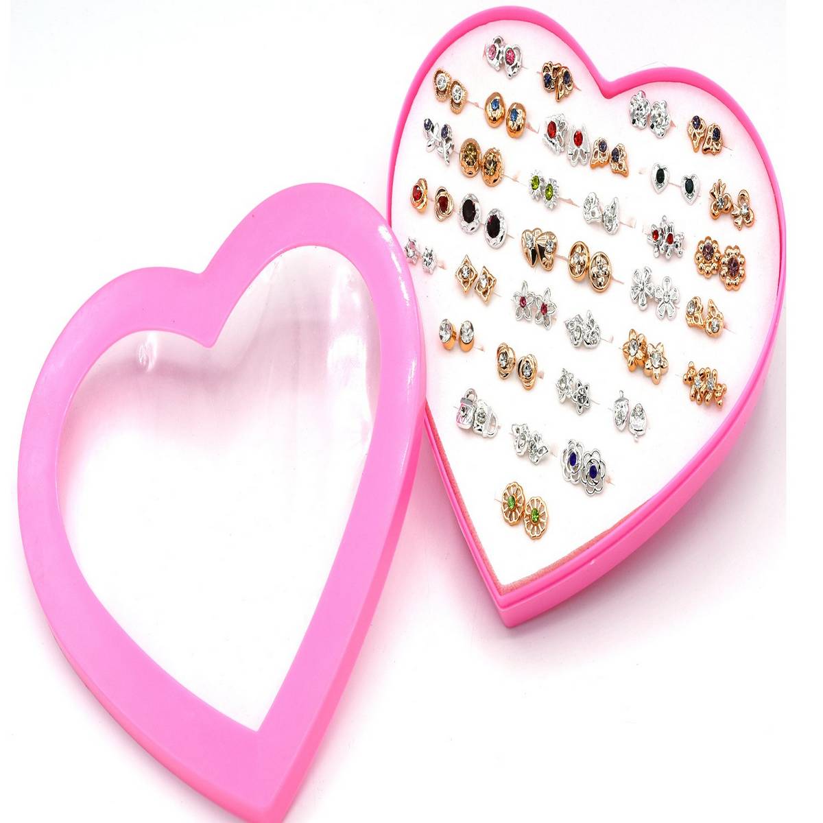 36 pairs Mixed Styles Rhinestone Flower Geometric Animal Crystal Plastic Small Stud Earrings Set For Women Girls Jewelry