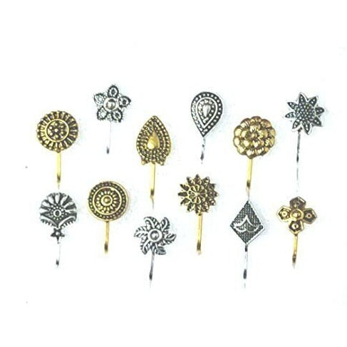 Oxidised Bollywood Nose Pin, Nose Clip Nose Ring Pack of 1 Pcs (randam design