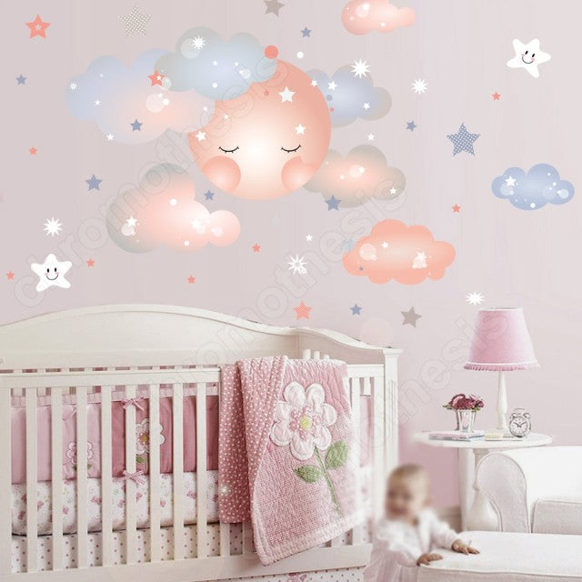 Wall sticker Sleepy moon Dusty pink size 60x60 nc027