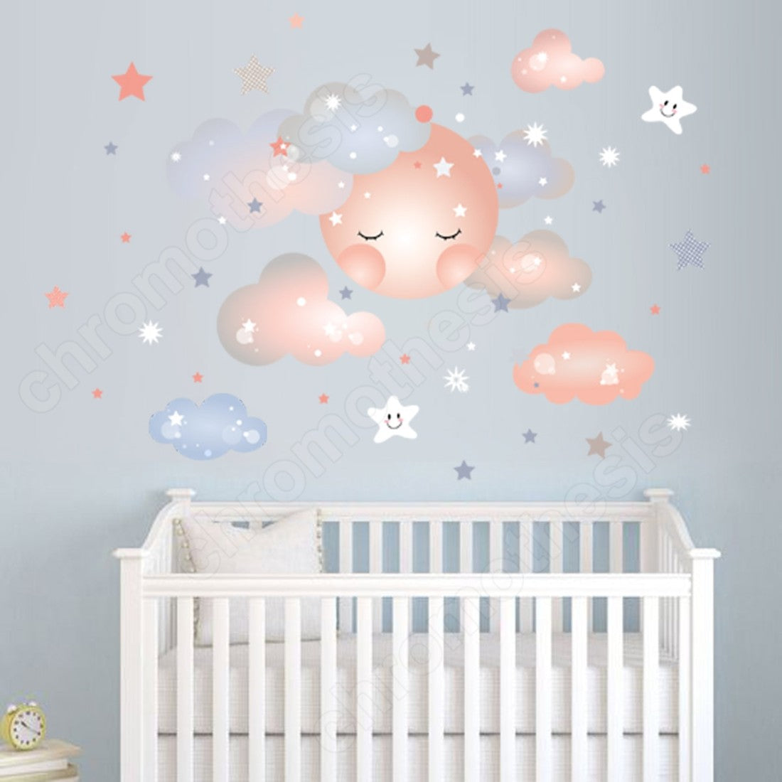Wall sticker Sleepy moon Dusty pink size 60x60 nc027