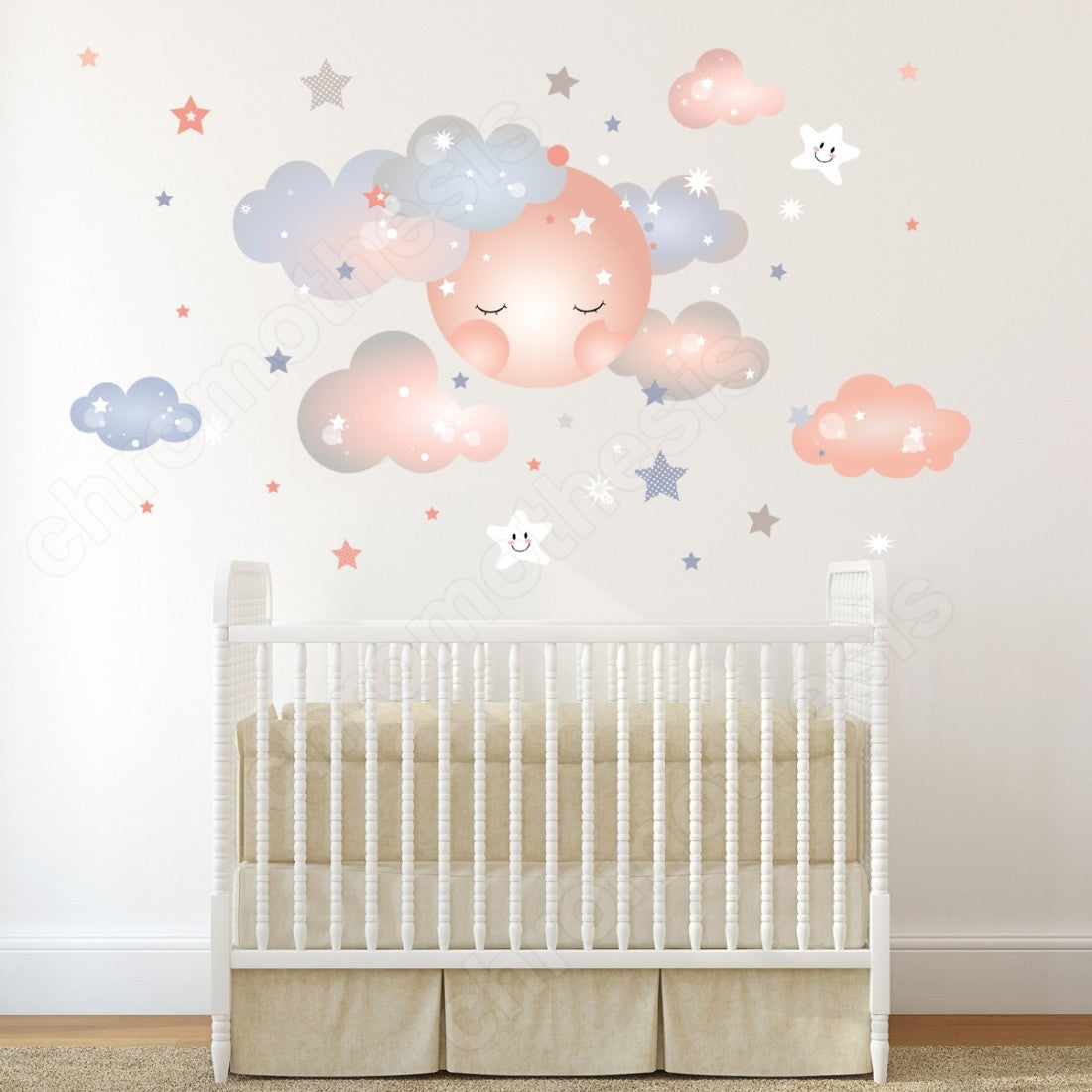 Wall sticker Sleepy moon Dusty pink size 60x60 nc027