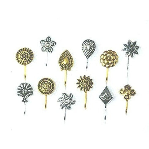 Oxidised Bollywood Nose Pin, Nose Clip Nose Ring Pack of 1 Pcs (randam design mix colors )