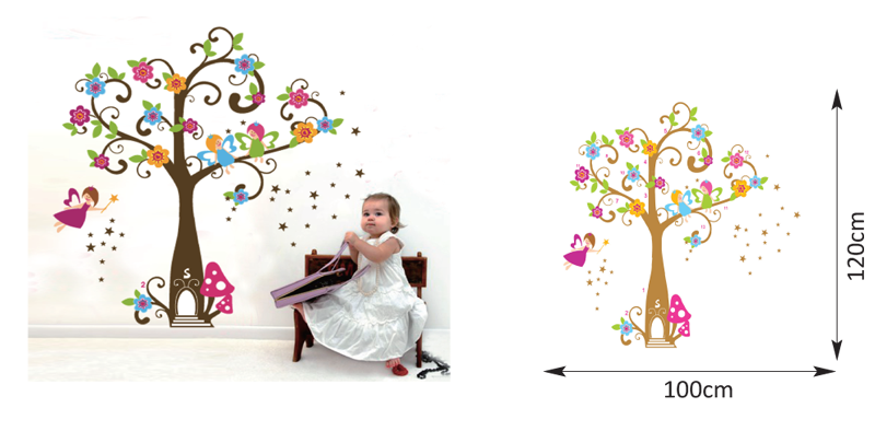 Tree Very Cute Peel Scroll Tinkle Fairy Girl DIY Removable Wall Stickers Parlor Kids Bedroom Home Decor Mural Decal JM7158