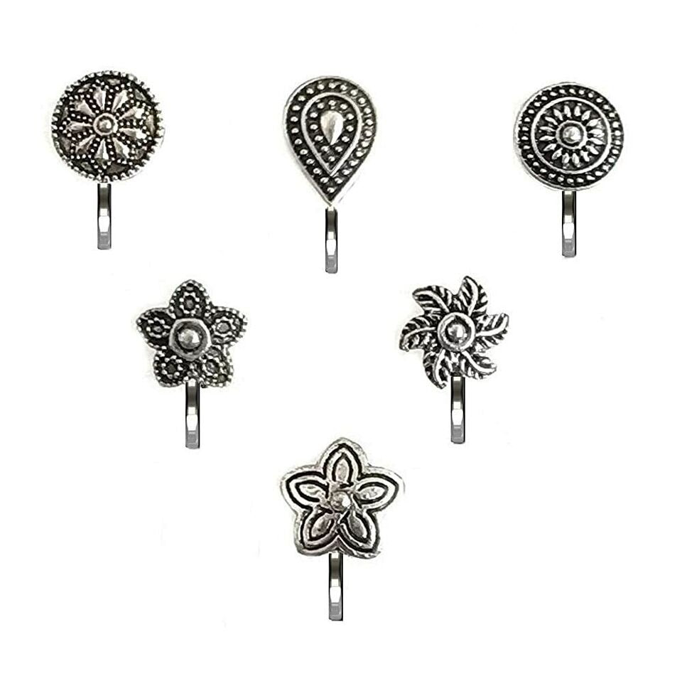 Oxidised Bollywood Nose Pin, Nose Clip Nose Ring Pack of 1 Pcs (randam design