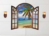 3D Wall Sticker SK9062B Fake Window Blue Sea View European Style Bedroom Living Room Entrance Decoration Self-adhesive Wall Sticker