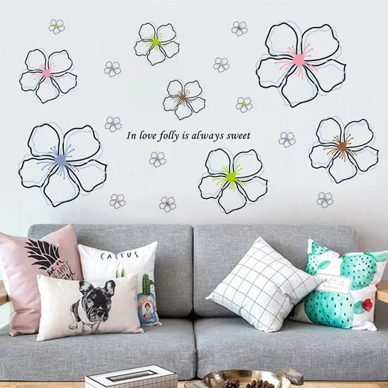 Blooming Flower Wall Sticker, English, Peel and Stick Wallpaper Sticker, Translucent Petal Illustration, Self-Adhesive, Glass, Bedside, Rental Apartment size 50x70 ay7224