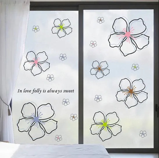 Blooming Flower Wall Sticker, English, Peel and Stick Wallpaper Sticker, Translucent Petal Illustration, Self-Adhesive, Glass, Bedside, Rental Apartment size 50x70 ay7224
