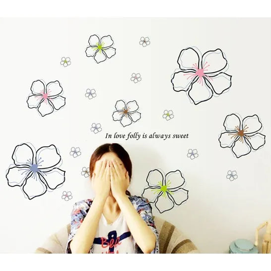 Blooming Flower Wall Sticker, English, Peel and Stick Wallpaper Sticker, Translucent Petal Illustration, Self-Adhesive, Glass, Bedside, Rental Apartment size 50x70 ay7224