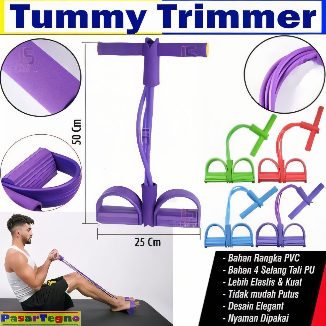 Foot Pedal Resistance Band Elastic Sit-Up Pull Rope Yoga Fitness Gym - Elastic Pull Ropes Tummy Trimmer (Random Colors)