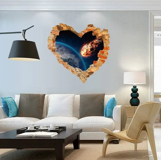 Wall Stickers: Heart-shaped Collapsed Wall Hole, Space, Meteorite, Removable Sticker size 60x60 sk63001
