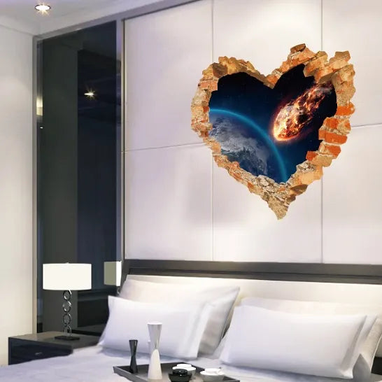 Wall Stickers: Heart-shaped Collapsed Wall Hole, Space, Meteorite, Removable Sticker size 60x60 sk63001