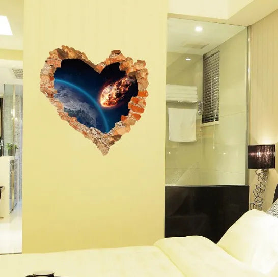 Wall Stickers: Heart-shaped Collapsed Wall Hole, Space, Meteorite, Removable Sticker size 60x60 sk63001