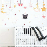 Sky, Moon, Clouds, Cats and Rabbits Pattern Wall Sticker, Suitable for TV Background, Window, Dining Room,