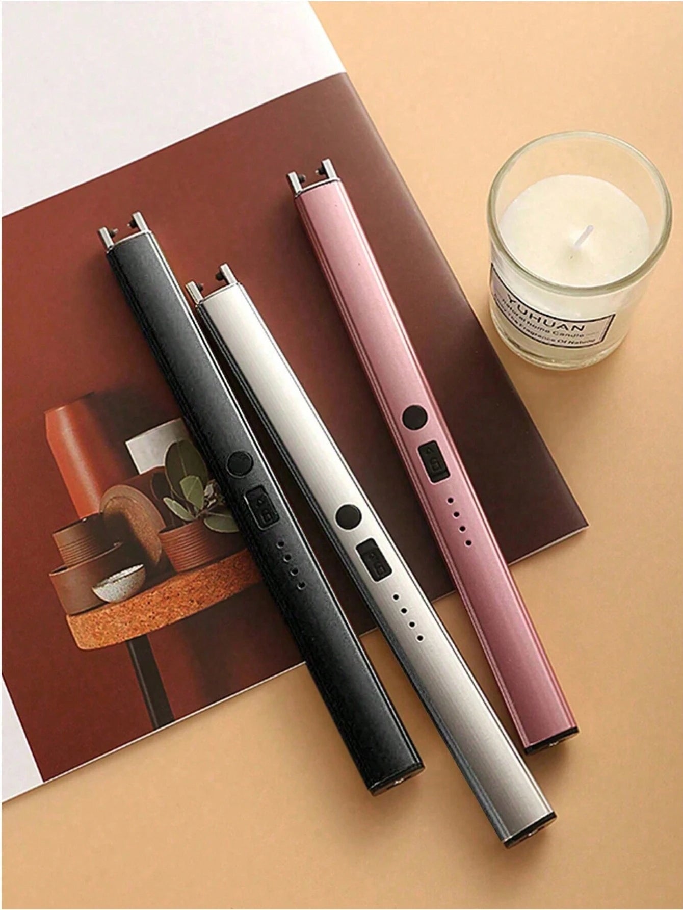 Gas Lighter  Long with New Slide Out Design  USB Gas Lighter Rechargeable with LED Display, Plasma Arc Lighter (Random color)
