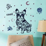 Wall Sticker French Bulldog Boston Terrier Iggy Paisley Night Moon Star Diamond Round Brilliant Cut size 50x70 sk7125