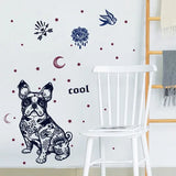 Wall Sticker French Bulldog Boston Terrier Iggy Paisley Night Moon Star Diamond Round Brilliant Cut size 50x70 sk7125