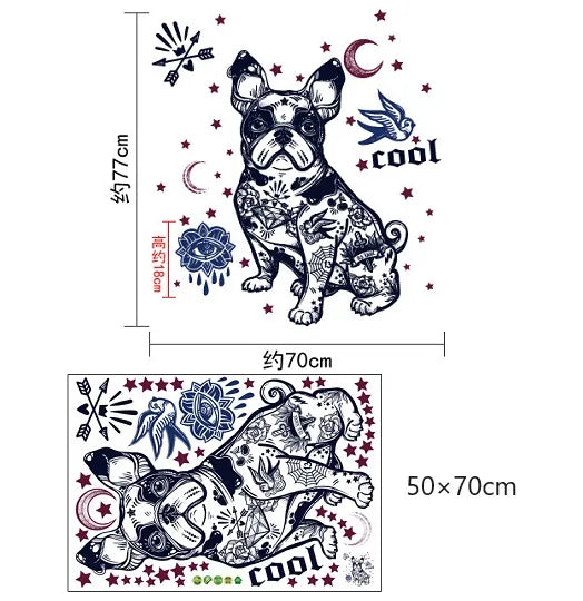 Wall Sticker French Bulldog Boston Terrier Iggy Paisley Night Moon Star Diamond Round Brilliant Cut size 50x70 sk7125