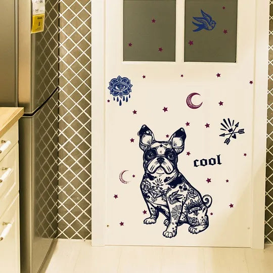 Wall Sticker French Bulldog Boston Terrier Iggy Paisley Night Moon Star Diamond Round Brilliant Cut size 50x70 sk7125