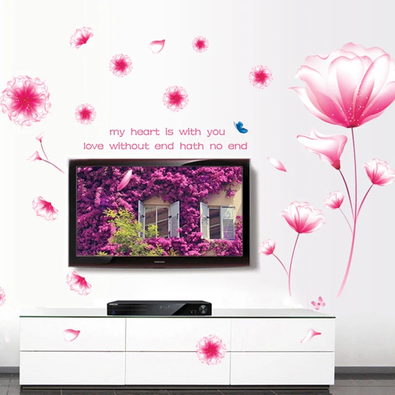Decal painting, Korean wall decal pink crystal flower size 60x90  AY9184a