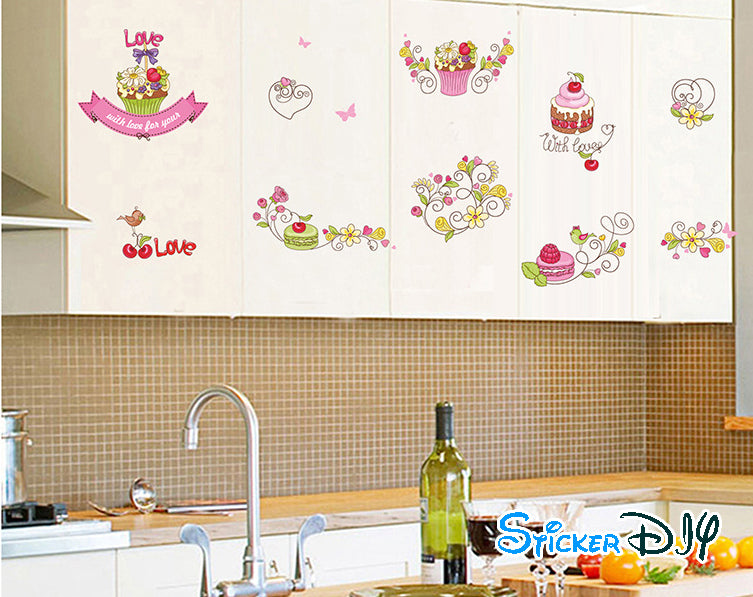 Transparent wall sticker Love cakes (width 140m. x height 70cm.) abc1035