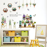 Bonsai wall stickers with hanging green succulent plants, removable potted flower butterfly wallpaper decals, natural art murals for bedroom, sofa, background, window, door, decorations by Vhermosa  size 30x45cm ht94020