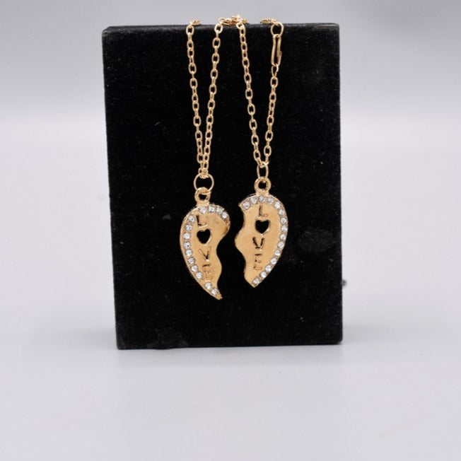 Simple Broken Heart Double Chain Pendant Necklace For Couple and Girls