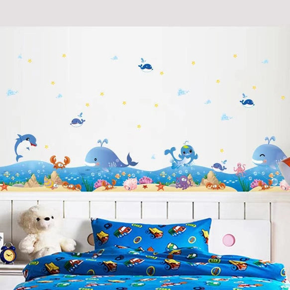 Wall Sticker : Sea Animals, Whales, and Crab, DIY Wallpaper, Interior Sheet, Removable, Free Shipping size 50x70 xls7149