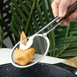 2 IN 1 FRYING TONG | Imported Small Multi-functional 2 in 1 Fry Tool Filter Spoon Strainer With Clip, Oil Frying BBQ Filter Stainless Steel Mesh