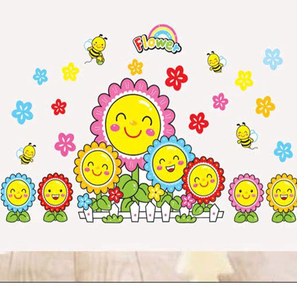 Radiant Sunflower Smiles Decal - Brighten Kids' Spaces with Joyful, Smiling Flowers PVC Wall Art for Home Decor size 50x70  dm570009