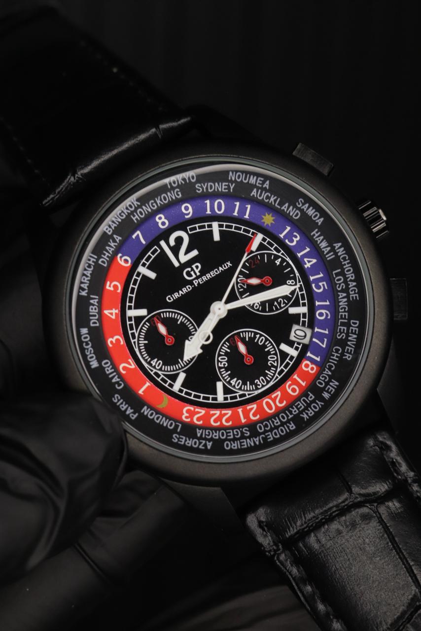 Casino Design Chronograph Leather Strap Watch Vintage Inspired Dial Functional Sub Dials Precise Quartz Movement - Blue