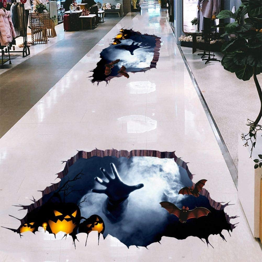 Halloween 3D View Horror Wall Sticker Floor Mural Waterproof Movable Home Decor (Ghost Han Size 45x60 dAfh1101)