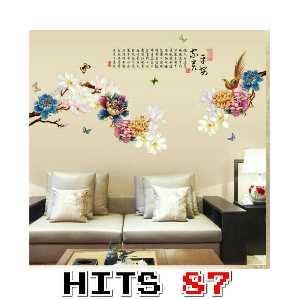 Wallsticker Wall Sticker Stiker Dinding Peony Flower SK9136 Wallstiker Dekorasi Hiasan Kamar Murah