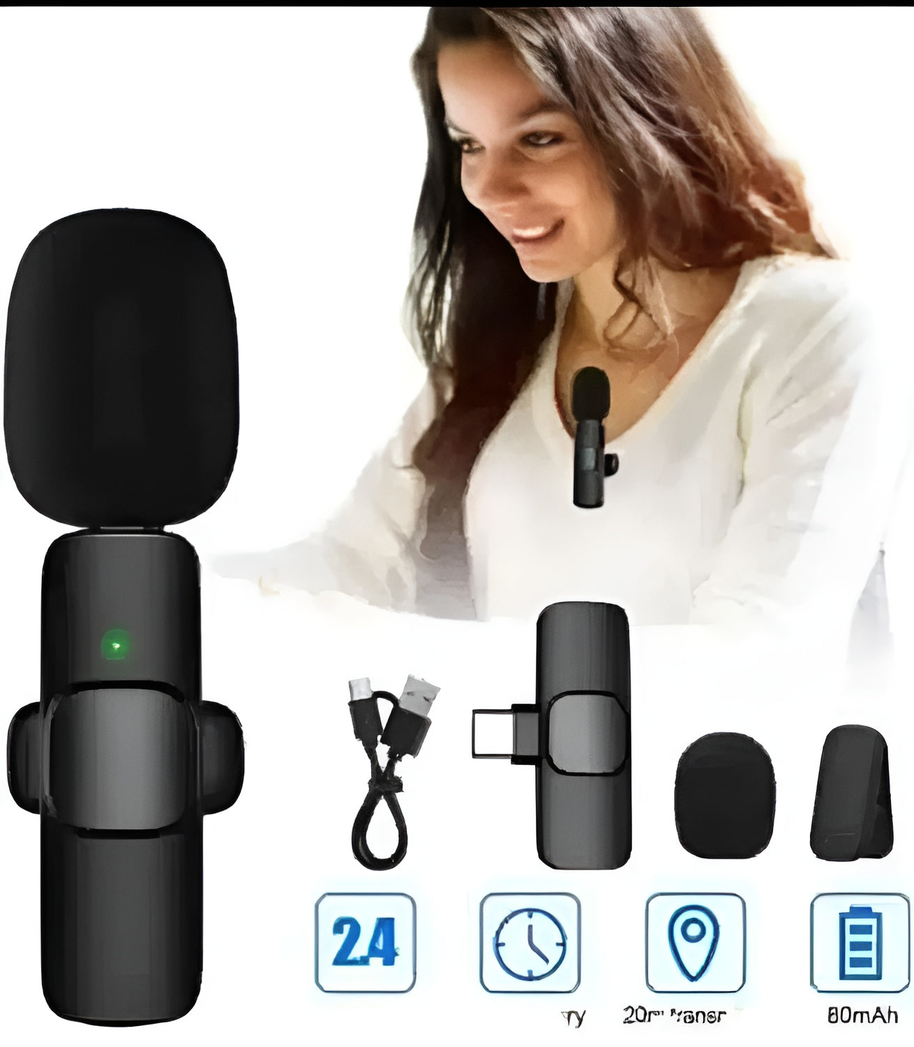 Wireless Lavalier Microphone for iPhone & Android, Plug-and-Play Mini Lapel Mic with Noise Reduction for Vlogging, YouTube, and Live Stream