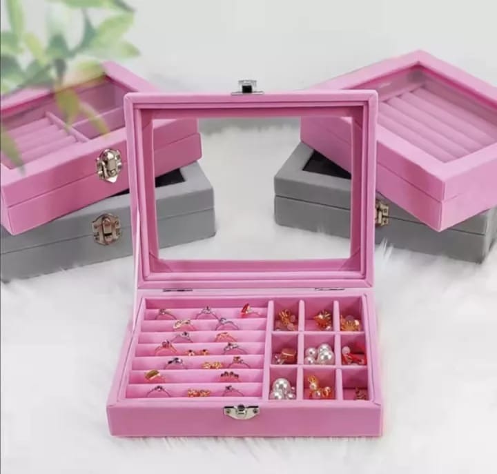 Jewelry Storage Organizer Box with Lock | Synthetic Leather & Velvet | Multi functional Gift for Women | Random Colour