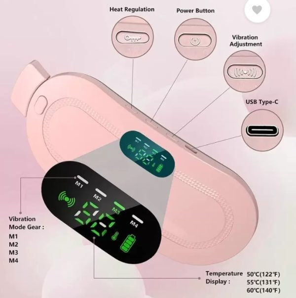 Cramp Relief Belt – Portable Menstrual Heating Pad | 3 Heat Levels & 4 Massage Modes | Electric Heating Belt for Women & Girls