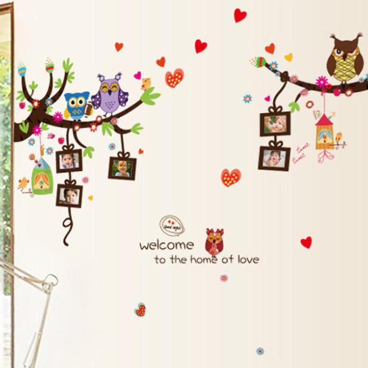 Cartoon Owls Photo Frame Wall Art Stickers Decal DIY Kids Bedroom Home Decor SK9121