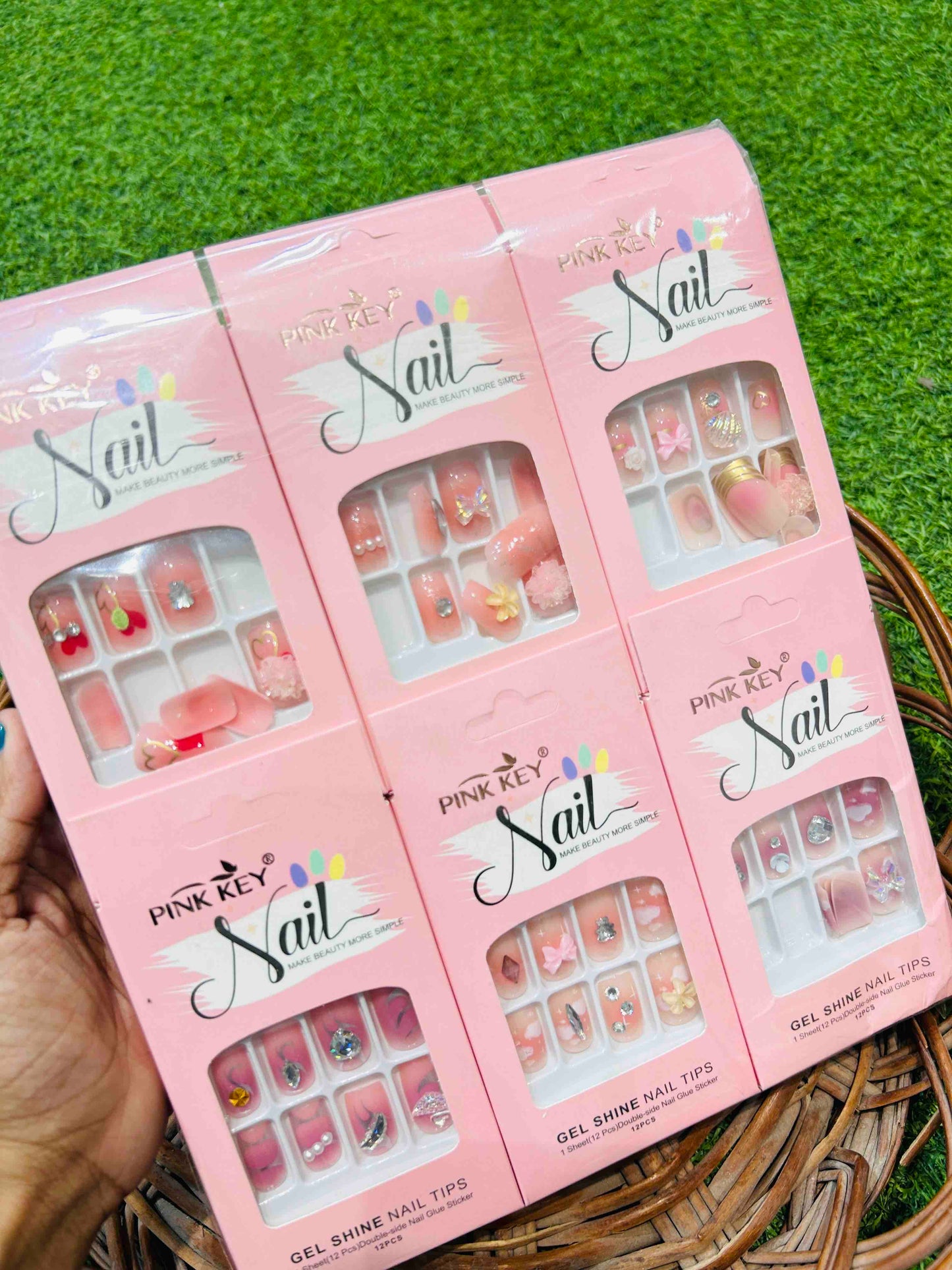 Pink Key STONES WORK NAILS Nails - Party, Wedding Nails (Random Design &amp; Color)