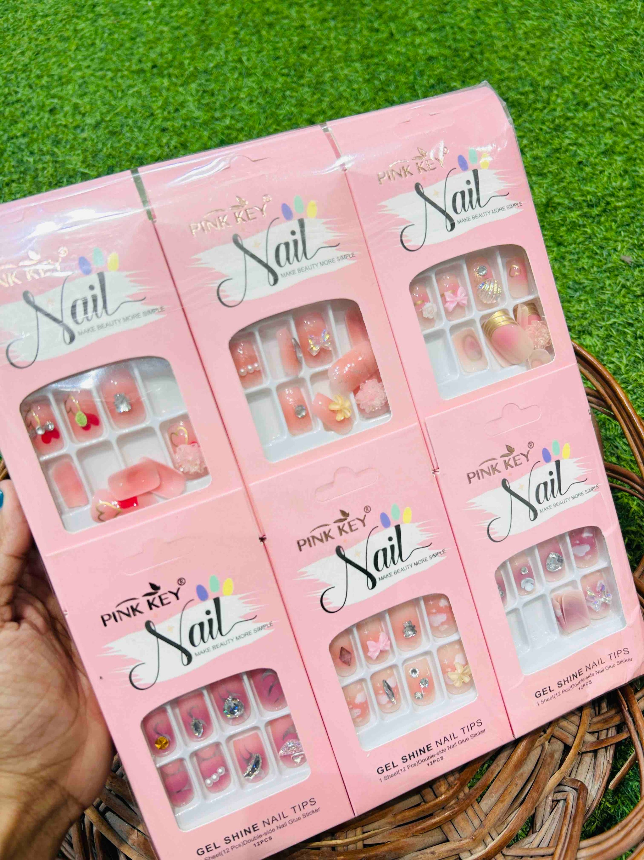 Pink Key STONES WORK NAILS Nails - Party, Wedding Nails (Random Design &amp; Color)