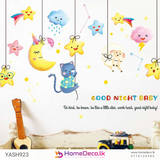 Adorable Kitty With Stars Wall Sticker | Magical Baby Room Decor size 60x90 hm94005