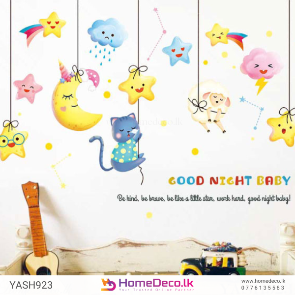 Adorable Kitty With Stars Wall Sticker | Magical Baby Room Decor size 60x90 hm94005