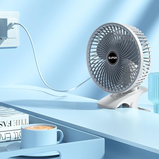 New portable 3 gears rechargeable desktop fan low noise air cooling handheld clipped circulator table fan Clip Fan USB Rechargeable Desk Fan with Sturdy Clamp, Quiet Operation, Strong Airflow with 360° Rotation for Home, Stroller, Office, Outdoor