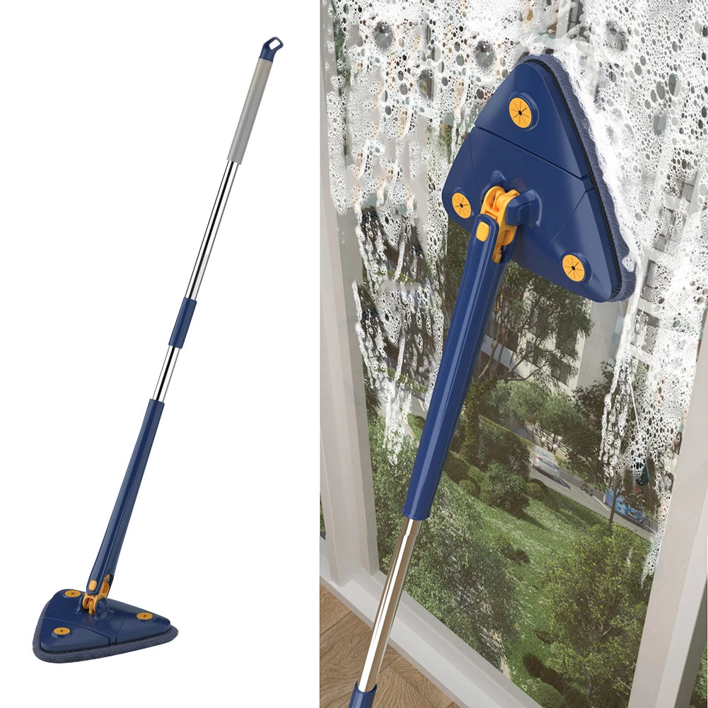 Extendable Triangle Mop 360 Twist Squeeze Window Glass Toilet Bathroom Floor Household Cleaning Ceiling Dusting (Random color)