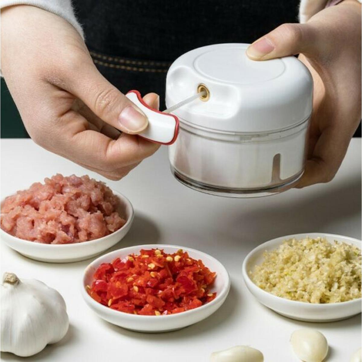 Mini Speedy Chopper | Manual Hand Pull | Garlic Slicer | For Vegetables, Fruits & Meat | High?Quality Kitchen Tool