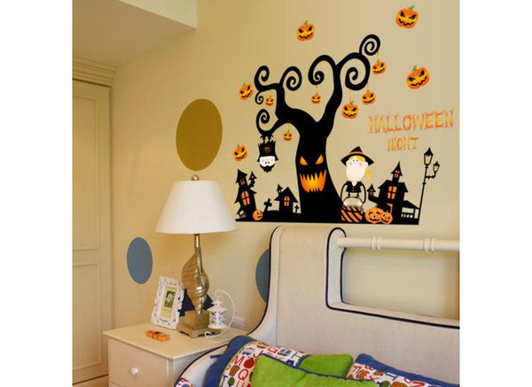 Halloween pumpkin black tree wall sticker cartoon