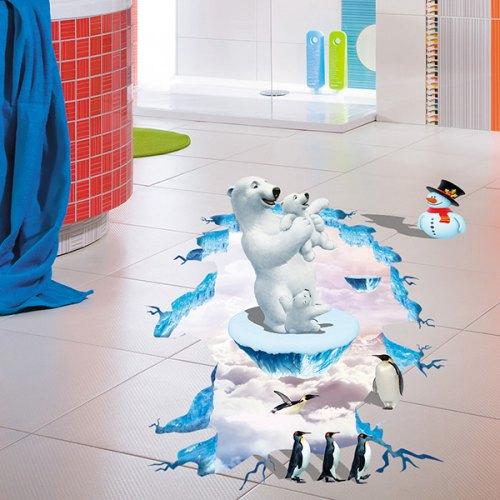 XL8127 creative 3D polar bear Penguin 3D living room bedroom environment decoration sticker can remove wall stickers  size 60x90  xl8127