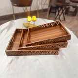 (pack of 3) Wooden Serving Tray Set with handles Wood Serving Trays for Tea Coffee Food Platter Household Kitchen Multipurpose Use