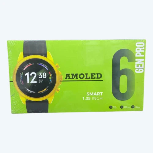 GEN PRO 6 AMOLED Smartwatch – Display with Dual Straps (Silicone + Golden Metal Strap)
