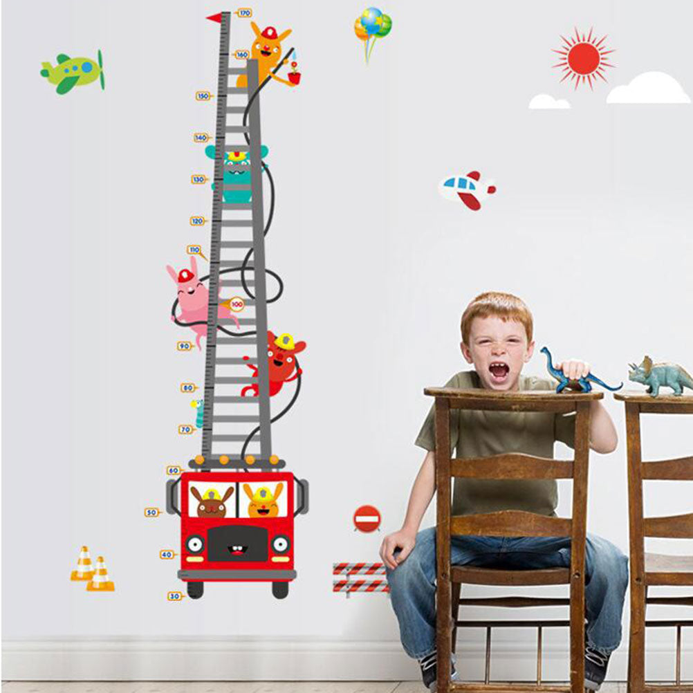 MJ8020 Fire Truck Wall Sticker Removable Height Sticker Cartoon Wall Decals Home Decor for Kids Room