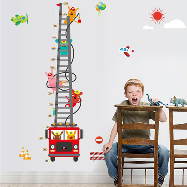 MJ8020 Fire Truck Wall Sticker Removable Height Sticker Cartoon Wall Decals Home Decor for Kids Room